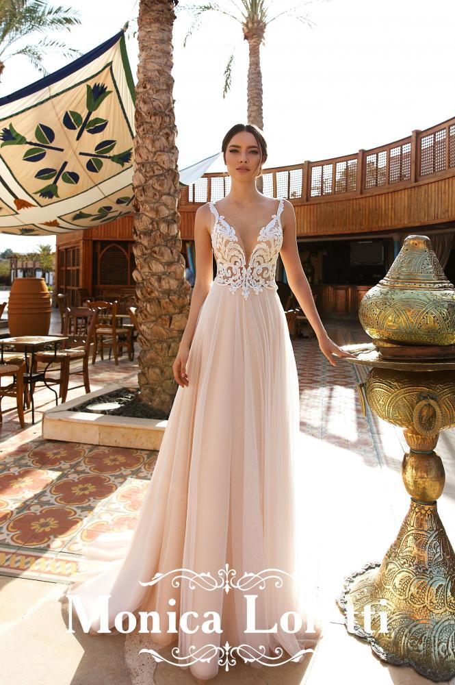 Monica Loretti 8877 Brautkleid rosa blush Tüllrock schmale Träger