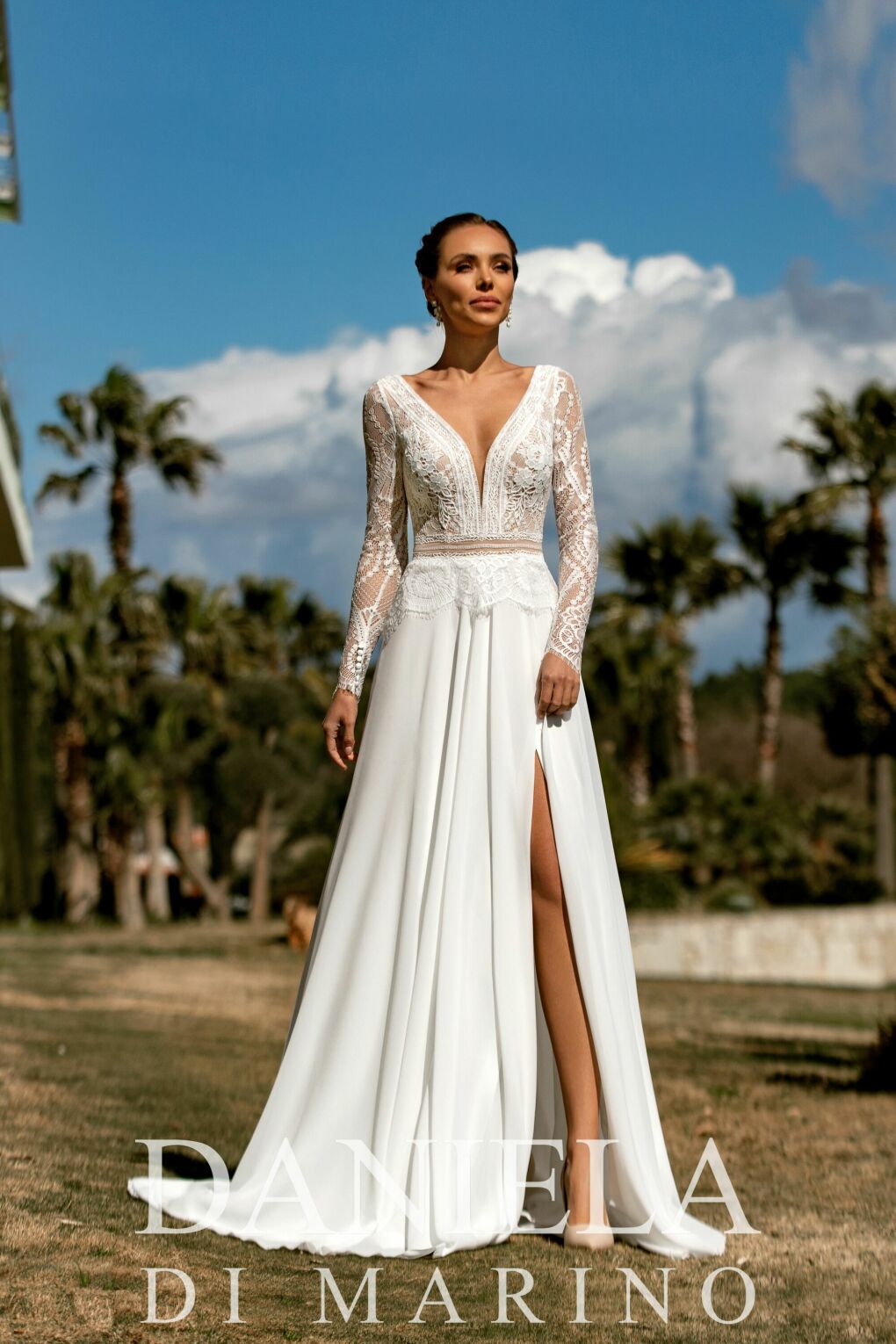 Daniela di Marino 6356 Brautkleid Vintage cHiffon ivory Schleppe 